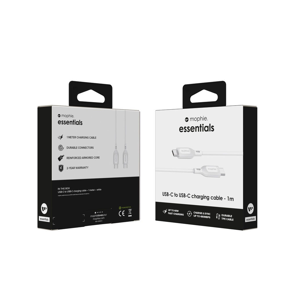 Cable mophie essential USB C a USB C 1M - Blanco