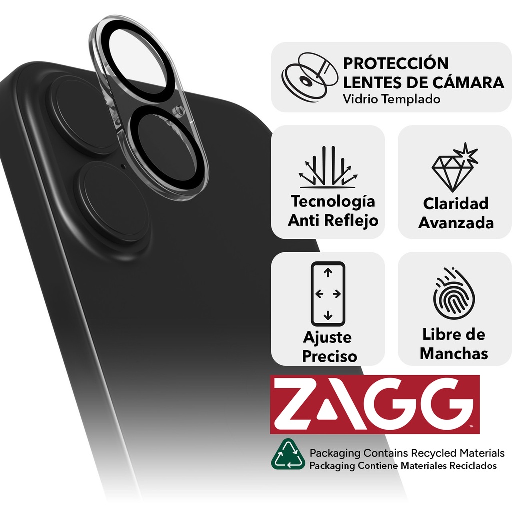 Vidrio Templado ZAGG Camara iPhone 16/16 Plus Elite