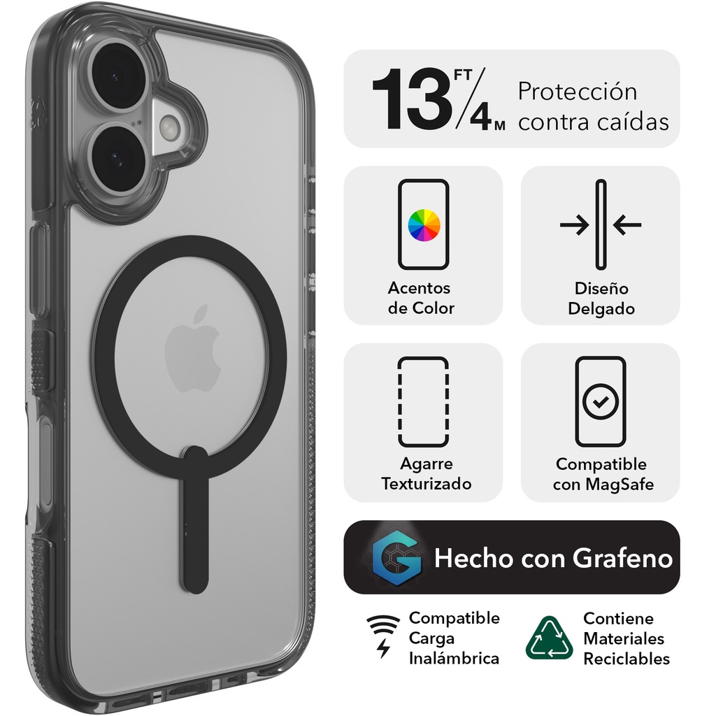 Funda ZAGG iPhone 16 Plus Santa Cruz Snap - Negro