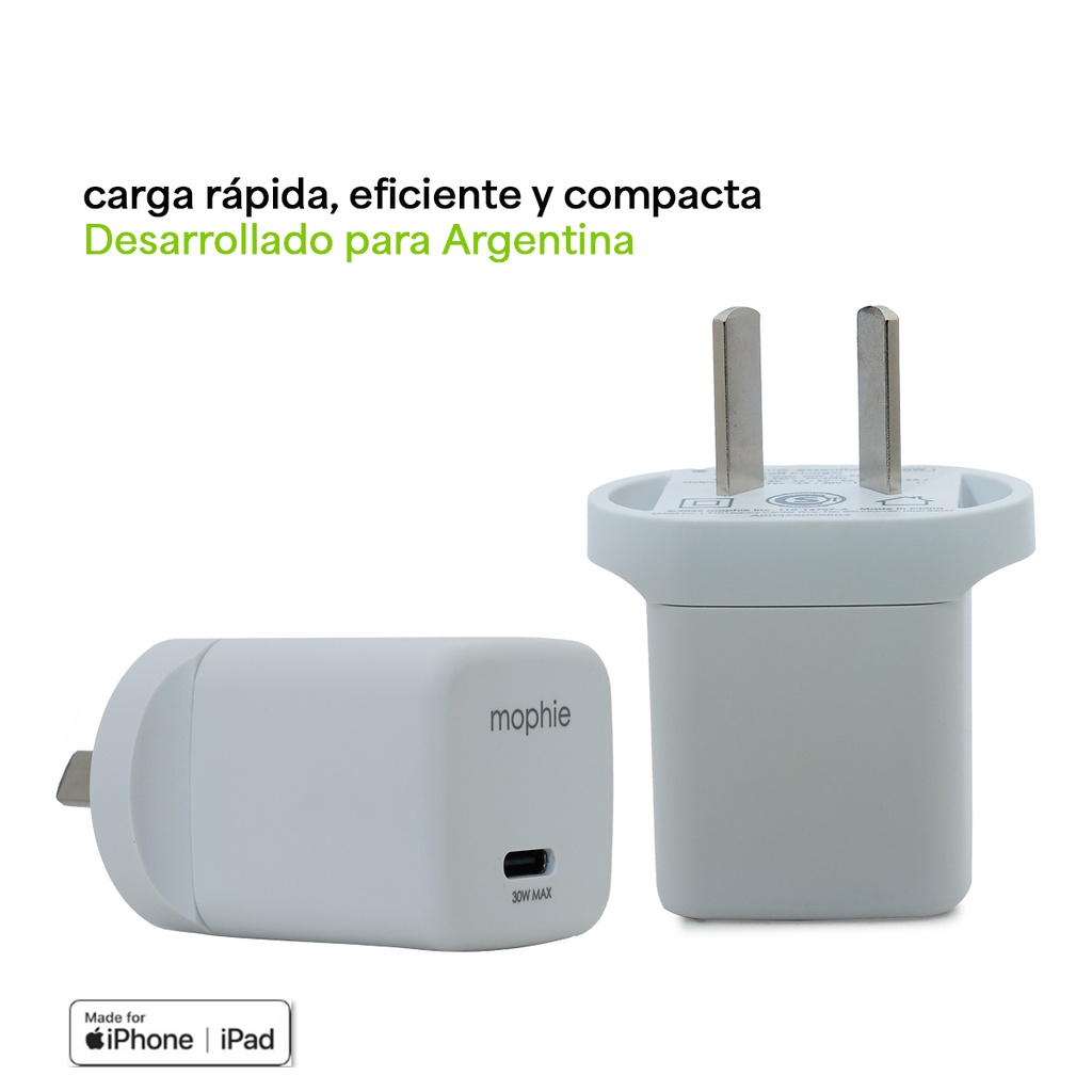 Cargador de pared mophie 30W - Blanco