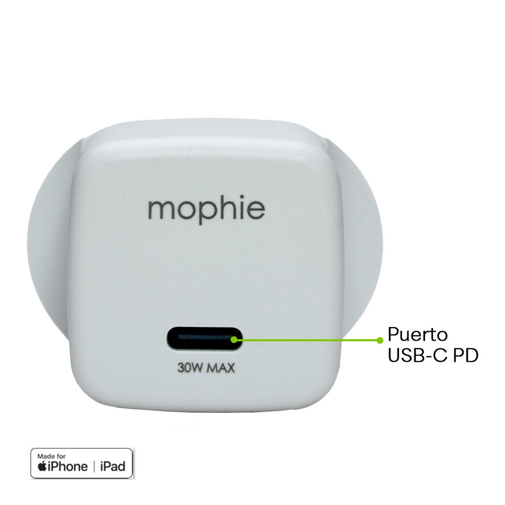 Cargador de pared mophie 30W - Blanco