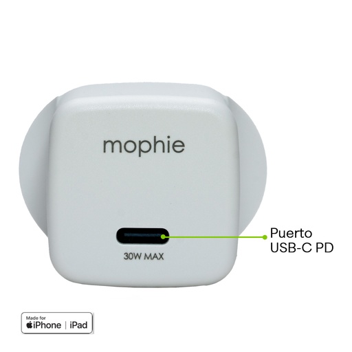 [409917959] Cargador de pared mophie 30W - Blanco